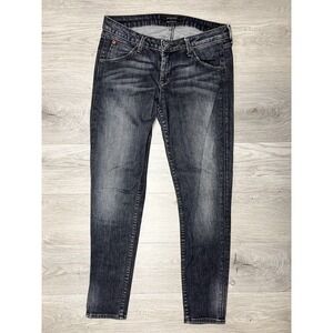 Hudson Womens Skinny Blue Jeans Size Dark Wash Faded Flap Pockets Designer Denim